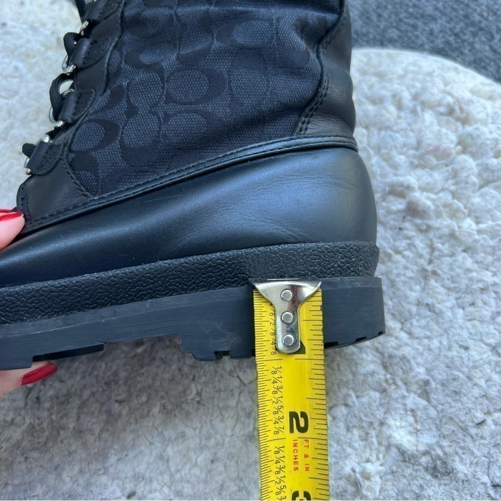COACH Laura Black Signature Leather/Rubber Silver Hardwear Boots Lace Up Size 7 - Picture 13 of 16